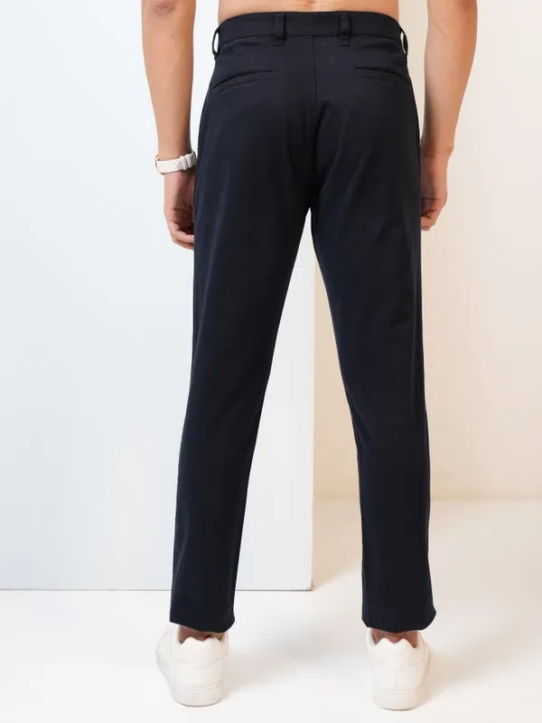  Highlander Men Navy Blue Tapered Fit Solid Casual Trousers