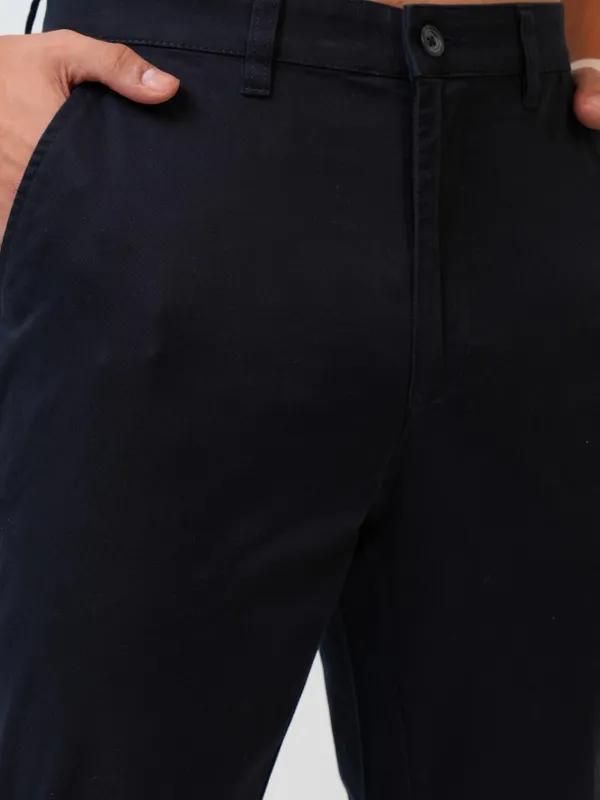  Highlander Men Navy Blue Tapered Fit Solid Casual Trousers