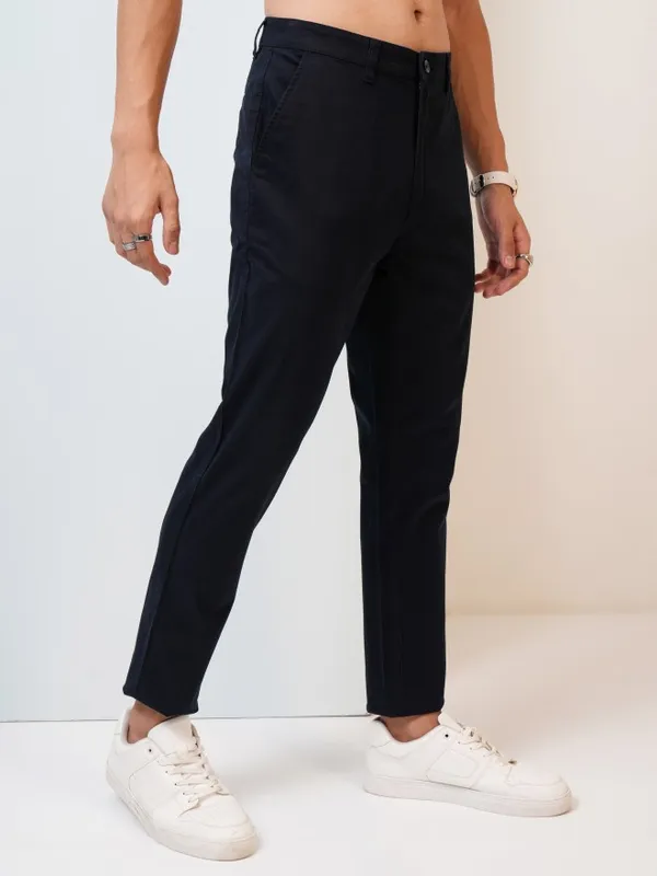 Highlander Men Navy Blue Tapered Fit Solid Casual Trousers