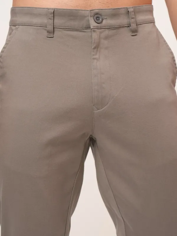  Highlander Men Taupe Tapered Fit Solid Casual Trousers