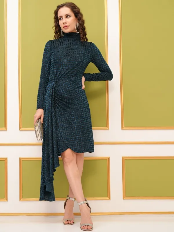  Tokyo Talkies Women Teal Self Design Sheath Dresses