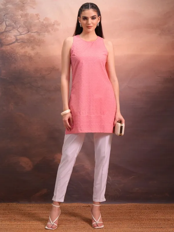 Vishudh Women Peach Embroidered Tunics