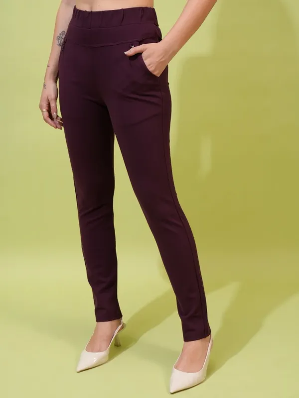 Tokyo Talkies Women Grey Solid Skinny Fit Casual Trouser