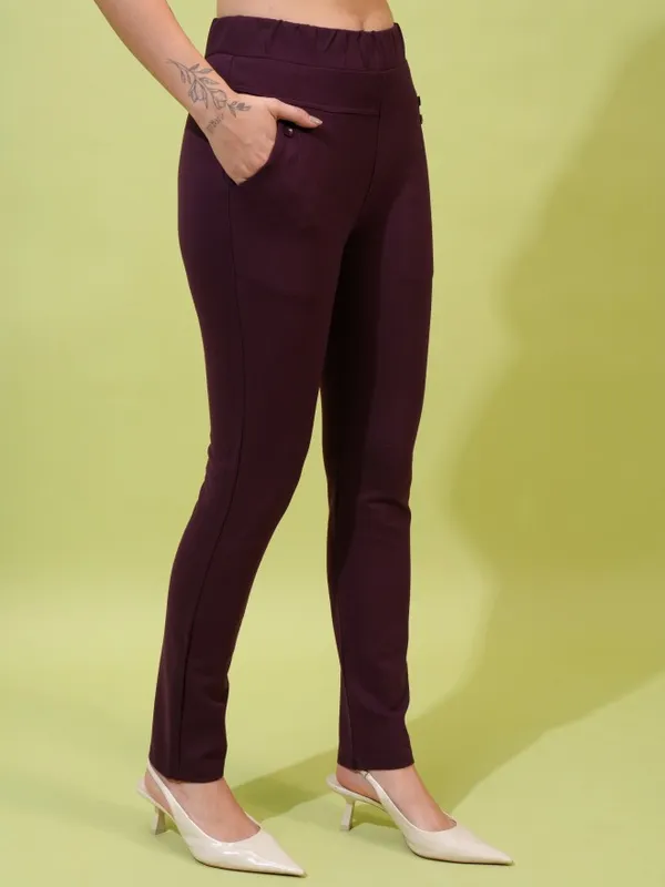 Tokyo Talkies Women Grey Solid Skinny Fit Casual Trouser