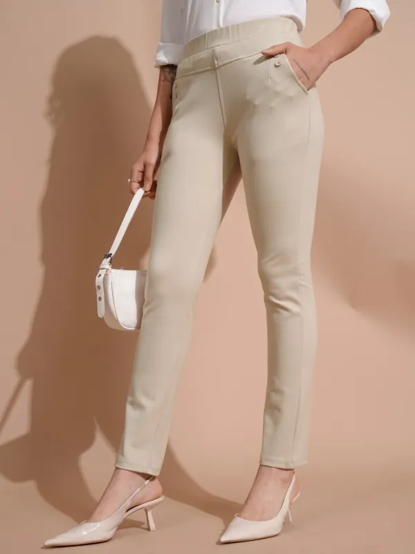 Solid Skinny Fit Regular Trousers