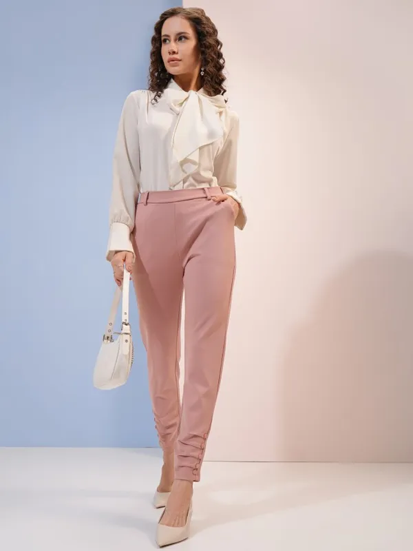 Tokyo Talkies Women Pink Solid Straight Fit Casual Trouser