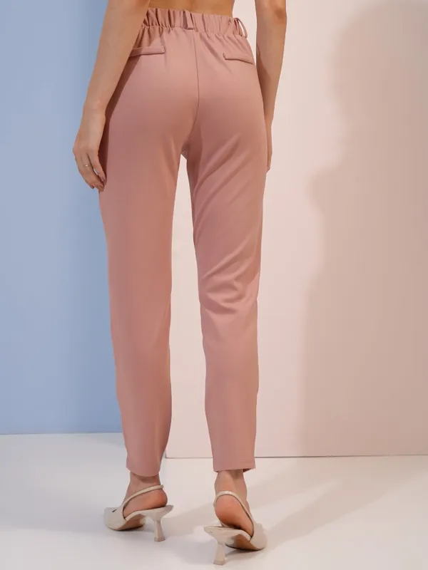 Tokyo Talkies Women Pink Solid Straight Fit Casual Trouser
