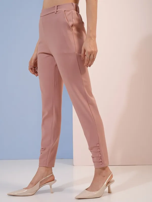 Tokyo Talkies Women Pink Solid Straight Fit Casual Trouser