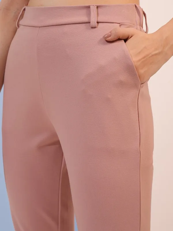 Tokyo Talkies Women Pink Solid Straight Fit Casual Trouser