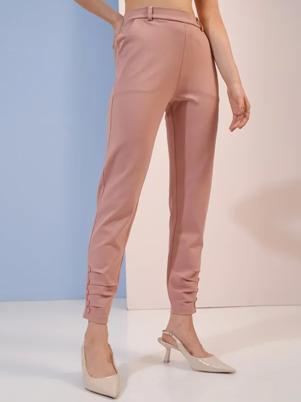Tokyo Talkies Women Pink Solid Straight Fit Casual Trouser