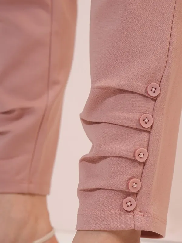Tokyo Talkies Women Pink Solid Straight Fit Casual Trouser