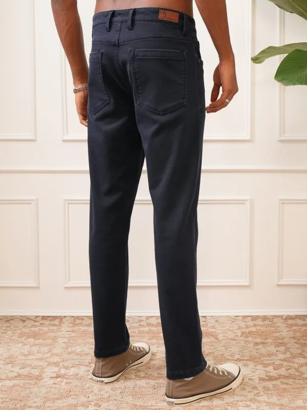  Locomotive Men Navy Blue Regular Fit Solid Casual Trousers