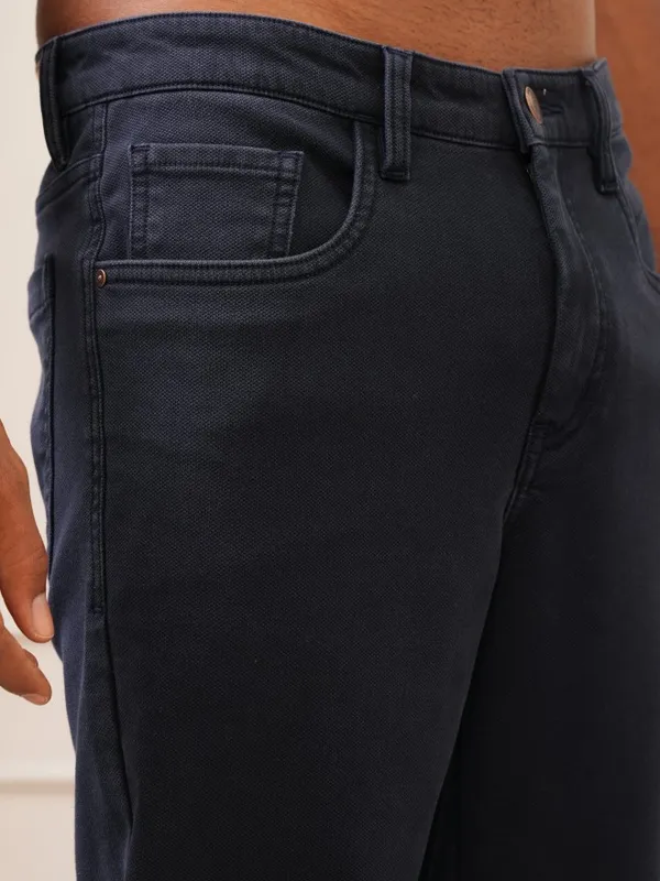  Locomotive Men Navy Blue Regular Fit Solid Casual Trousers