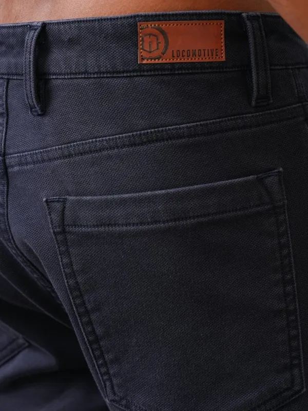  Locomotive Men Navy Blue Regular Fit Solid Casual Trousers