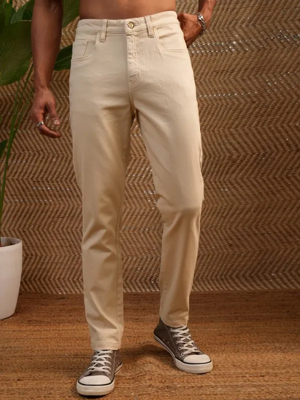  Locomotive Men White Regular Fit Solid Casual Trousers