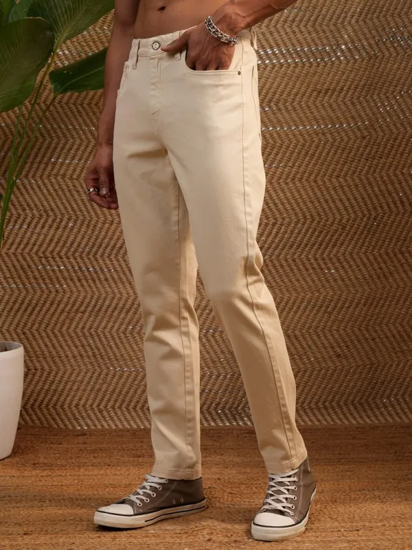  Locomotive Men White Regular Fit Solid Casual Trousers