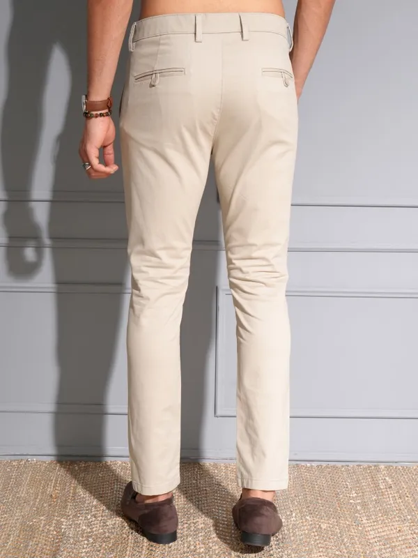 Locomotive Men Premium Tan Regular Rise Slim Ankel Length Casual Trouser