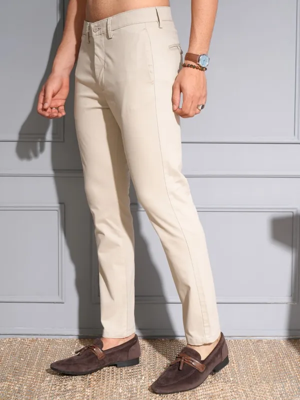 Locomotive Men Premium Tan Regular Rise Slim Ankel Length Casual Trouser