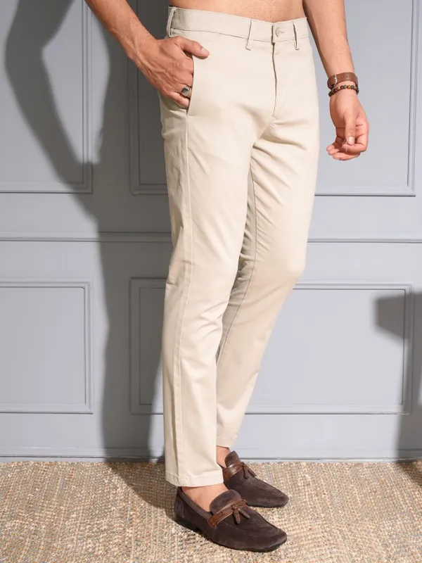 Locomotive Men Premium Tan Regular Rise Slim Ankel Length Casual Trouser