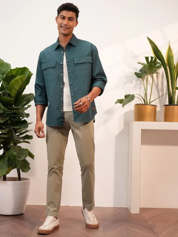  Locomotive Men Beige Regular Fit Solid Casual Trousers