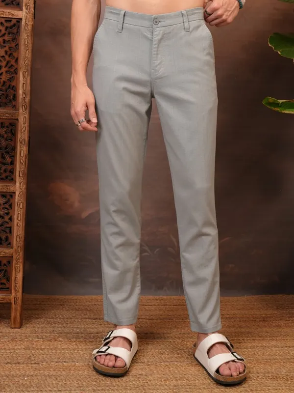  Locomotive Men Grey Slim Fit Solid Casual Trousers