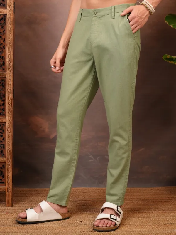  Locomotive Men Green Slim Fit Solid Casual Trousers