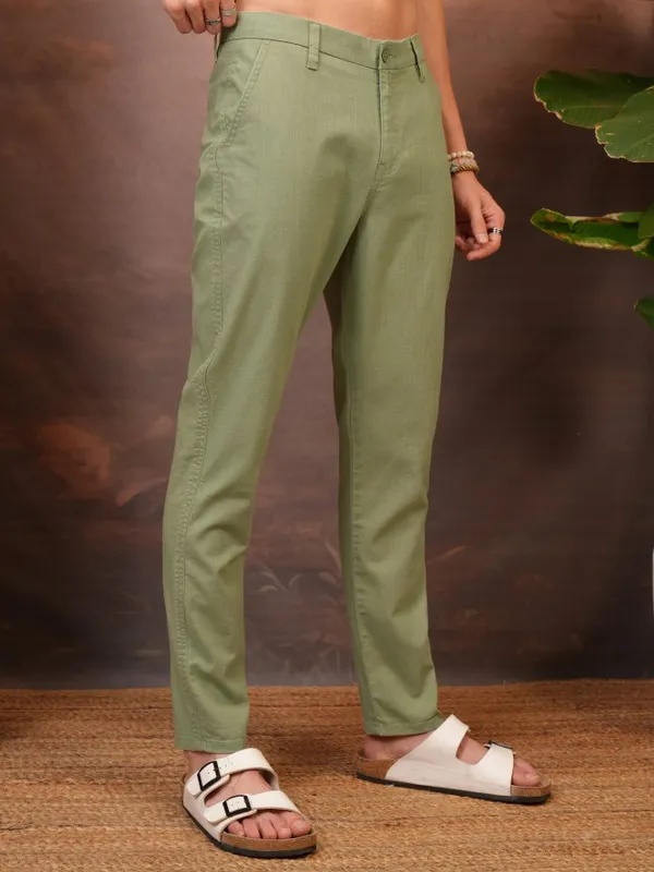  Locomotive Men Green Slim Fit Solid Casual Trousers