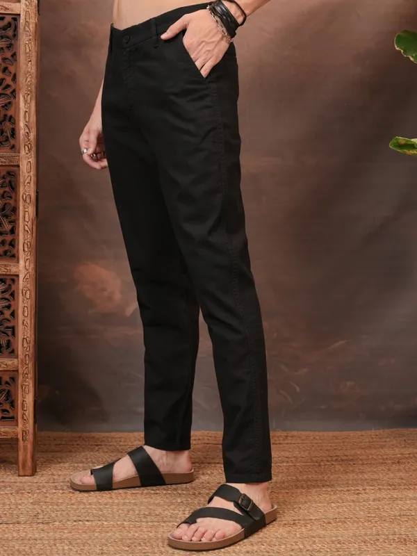  Locomotive Men Black Slim Fit Solid Casual Trousers