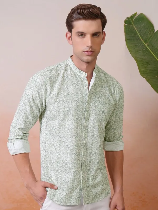 Locomotive Premium Men Pista Printed Mandarine Collar Casual Shirt