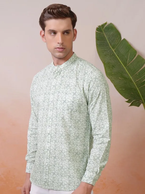 Locomotive Premium Men Pista Printed Mandarine Collar Casual Shirt