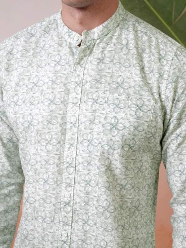 Locomotive Premium Men Pista Printed Mandarine Collar Casual Shirt