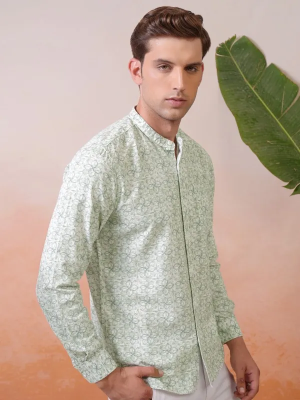 Locomotive Premium Men Pista Printed Mandarine Collar Casual Shirt