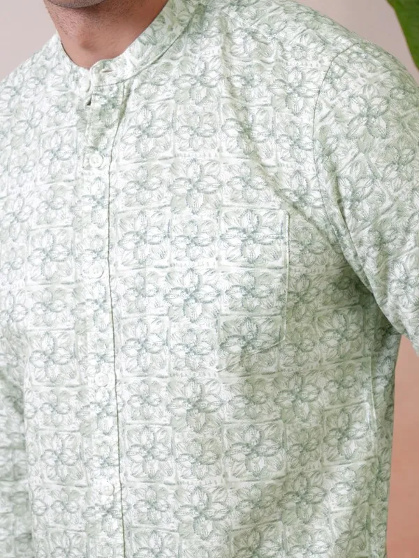 Locomotive Premium Men Pista Printed Mandarine Collar Casual Shirt