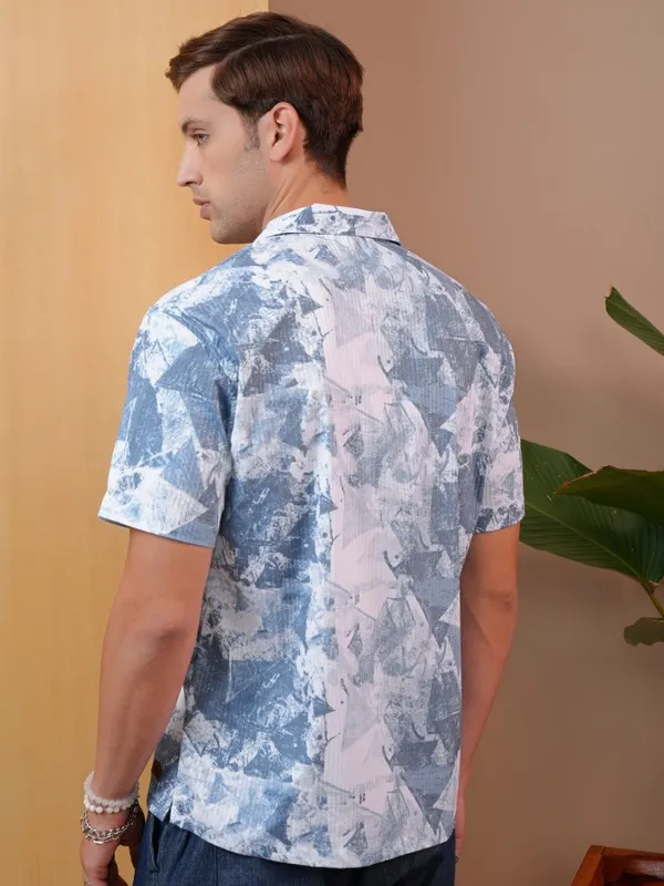 Locomotive Men Blue Printed Regular Fit Casual Shirts