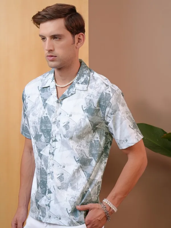  Locomotive Men Grey Printed Regular Fit Casual Shirts