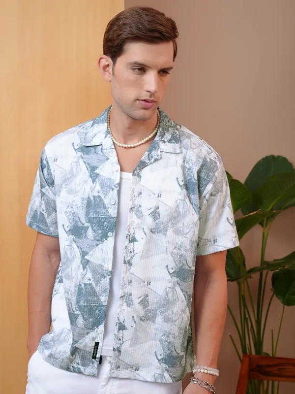  Locomotive Men Grey Printed Regular Fit Casual Shirts