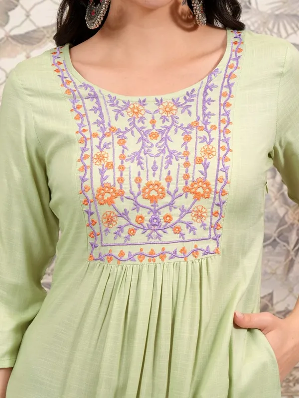Vishudh Women Green Embroidered A-Line Dress