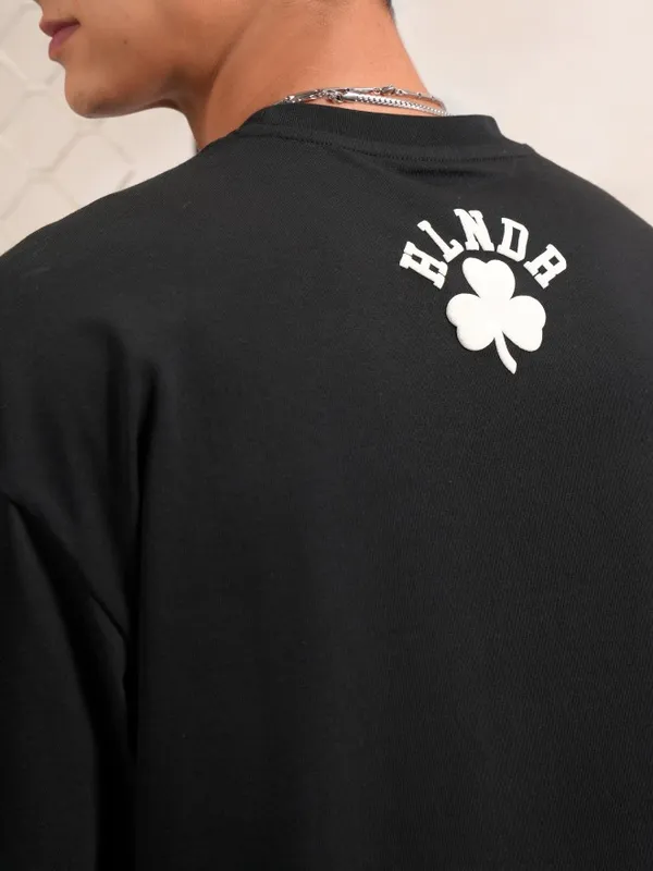 Highlander Men Black Printed Round Neck Oversized Fit T-Shirt