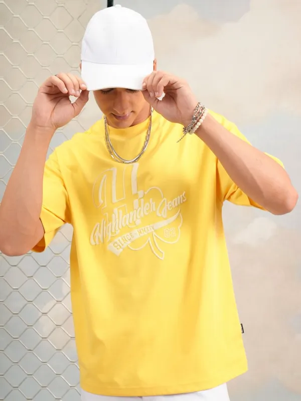 Highlander Men Yellow Printed Round Neck T-Shirts