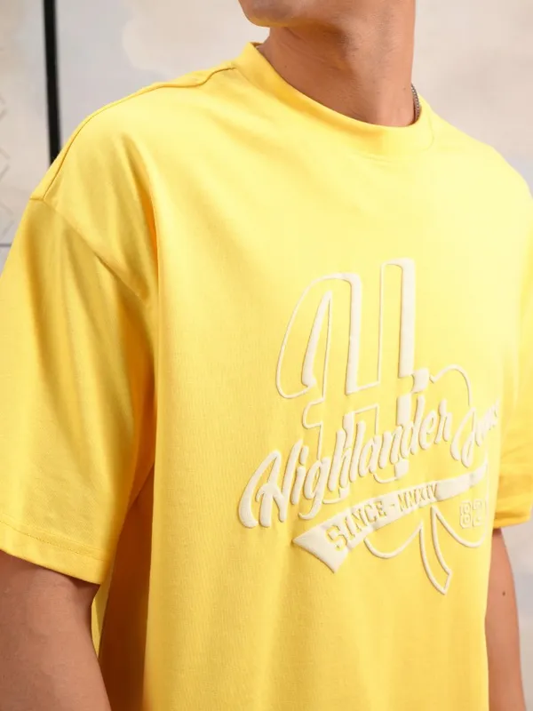  Highlander Men Yellow Printed Round Neck T-Shirts