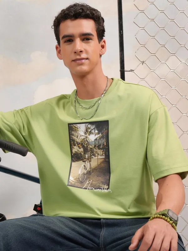  Highlander Men Green Printed Round Neck T-Shirts