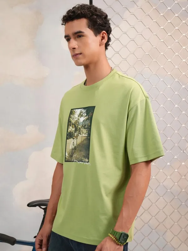  Highlander Men Green Printed Round Neck T-Shirts