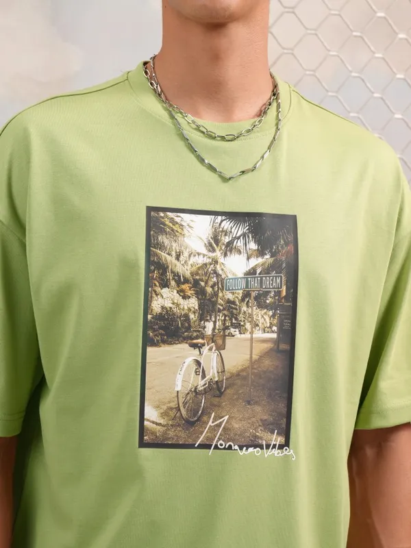  Highlander Men Green Printed Round Neck T-Shirts