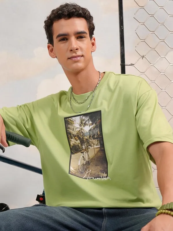  Highlander Men Green Printed Round Neck T-Shirts