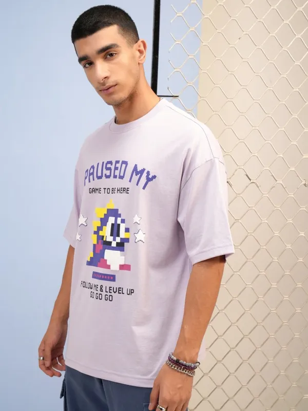  Highlander Men Mauve Printed Round Neck T-Shirts