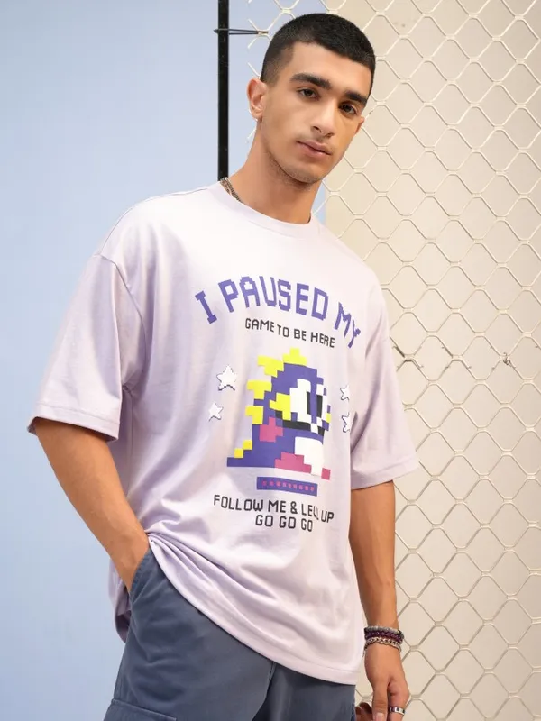  Highlander Men Mauve Printed Round Neck T-Shirts