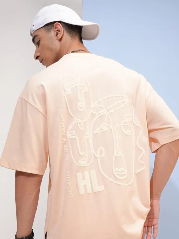 Highlander Men Peach Printed Oversized Fit Round Neck T-Shirt