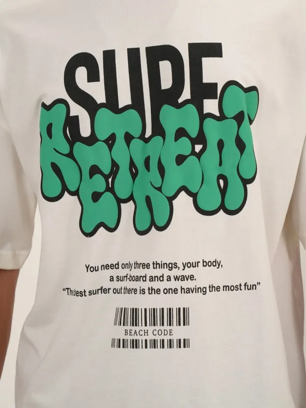 Highlander Men Off White Printed Oversized Fit Round Neck T-Shirt