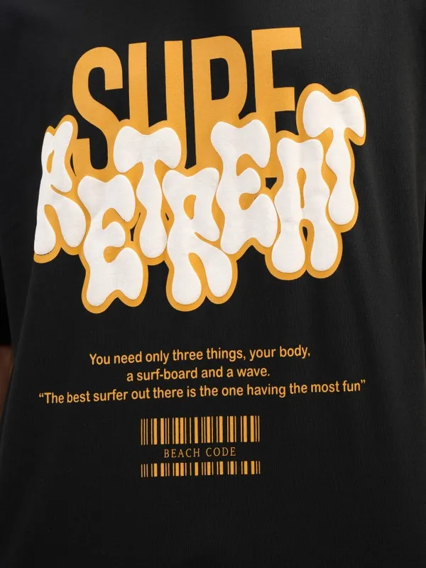 Highlander Men Black Printed Round Neck Oversized Fit T-Shirt