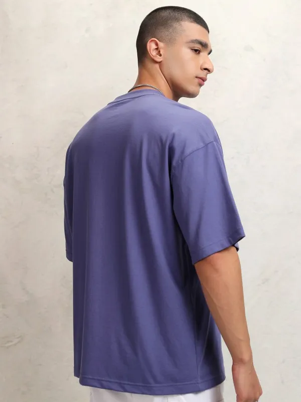 Highlander Men Purple Printed Round Neck Oversized Fit T-Shirt